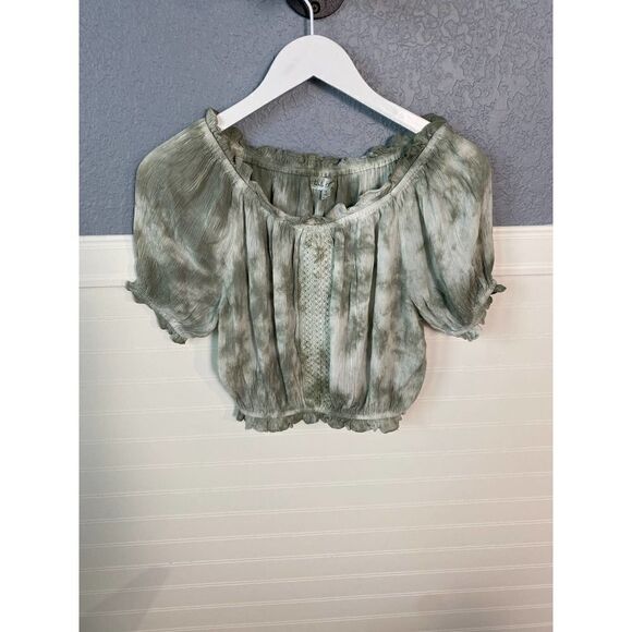 Kiwi & Punch Gray Tie Dye Puff Short Sleeve Cropped Shirt Size Small - Picture 1 of 5